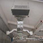The underside of an exhaust hood system.