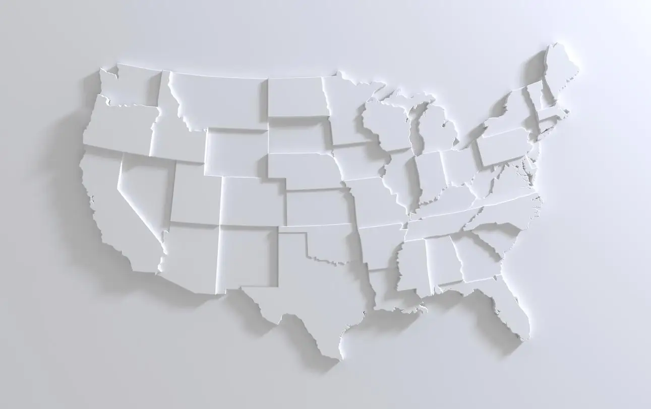 embossed white US map