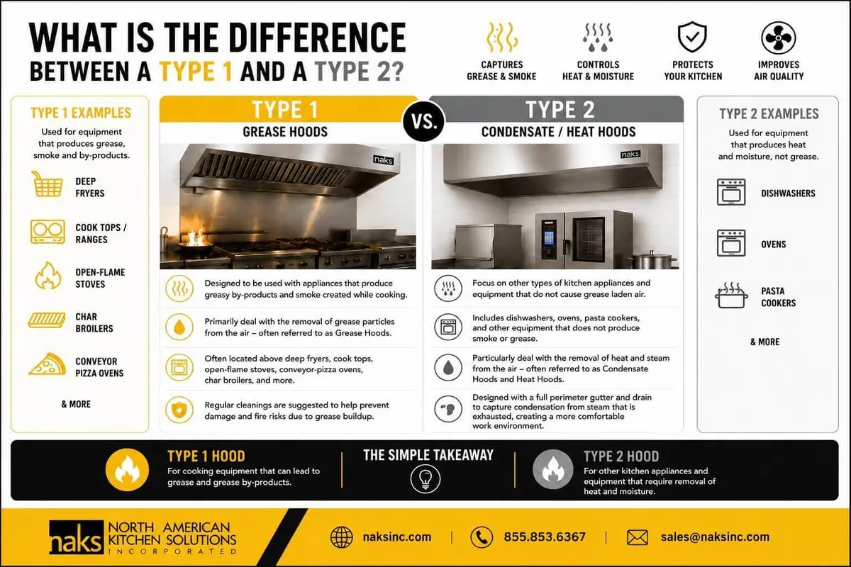 Type 1 vs. Type 2 Commercial Kitchen Hoods: What Installers and Designers Need to Know